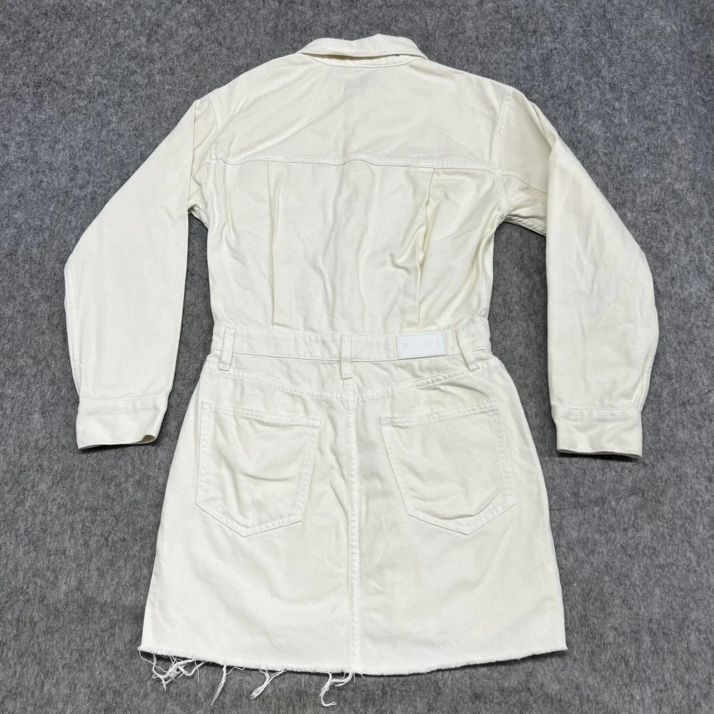 PISTOLA Dress Womens S Cream White Denim Shirt Dress Long Sleeve Raw Hem Utility